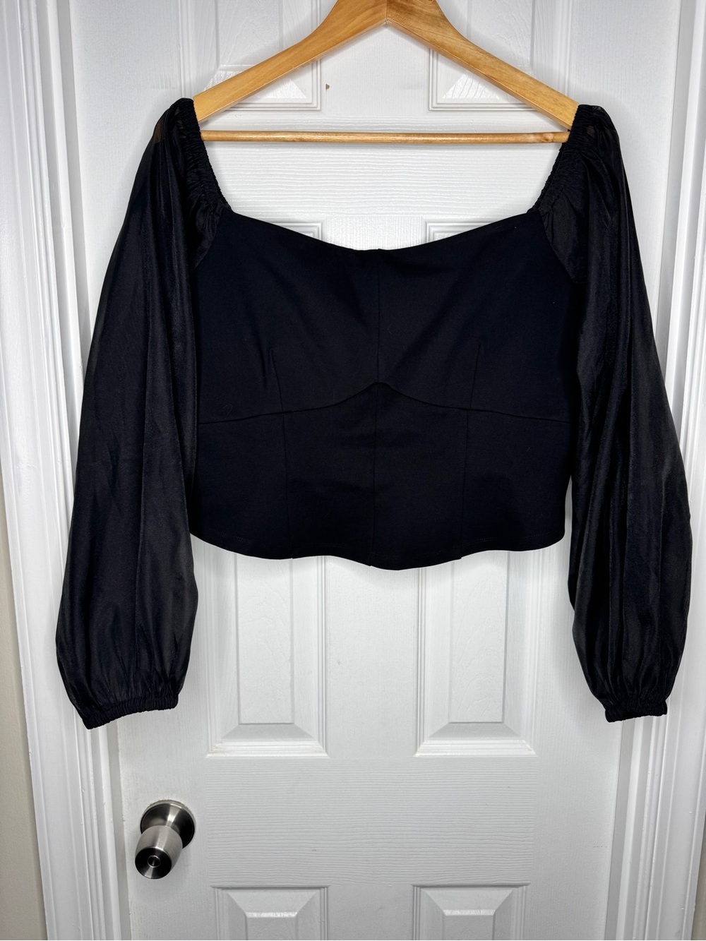 New York & Company Black Off-the-Shoulder Puff Sleeve Top Size XL